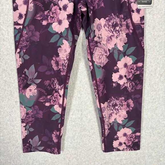 Colosseum Capri Leggings Womens Small Purple Allure Peonies Pockets Yoga Active - Picture 3 of 8